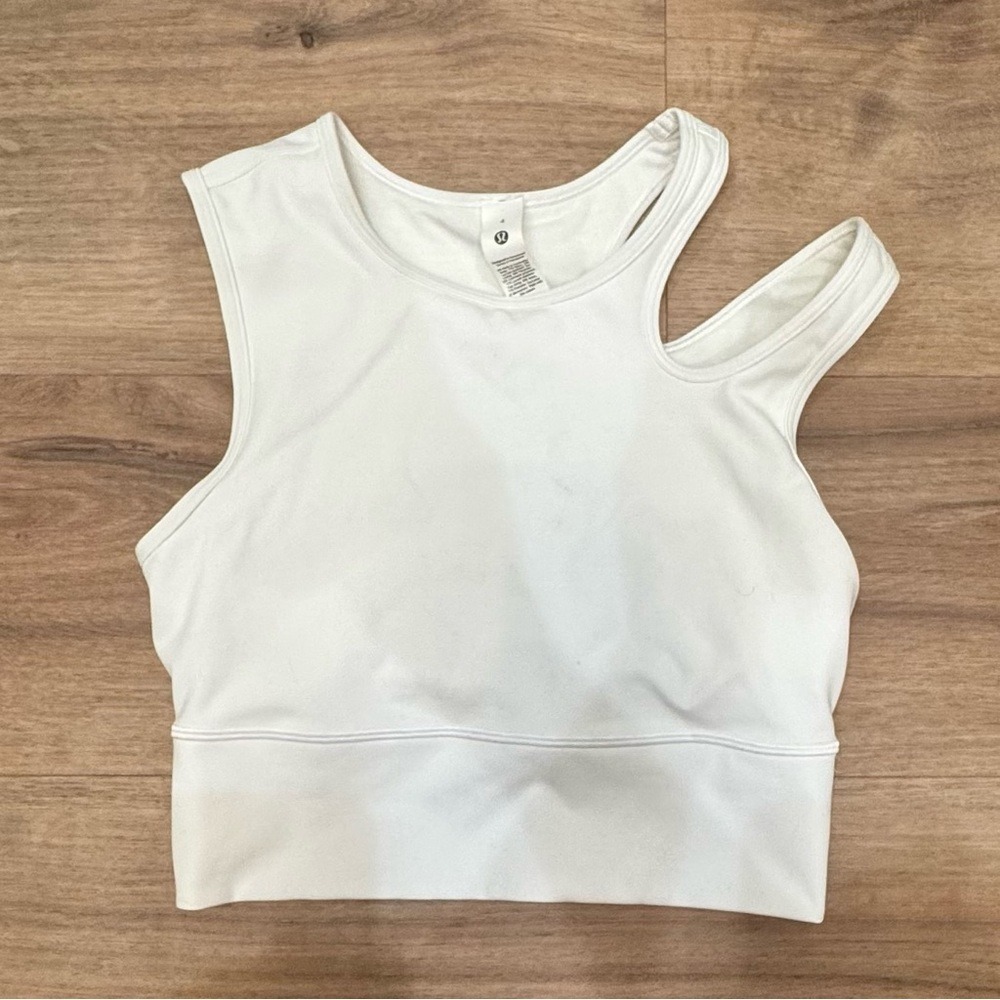 Lululemon Asymmetrical Yoga Tank Top White Double Strap Crop Top Size 4